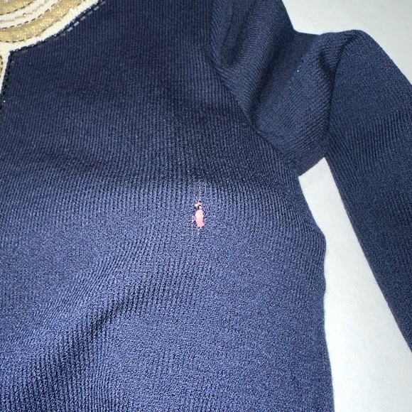 St John Evening Blue And Metallic Gold Embroidered Knit Sweater - Picture 16 of 16